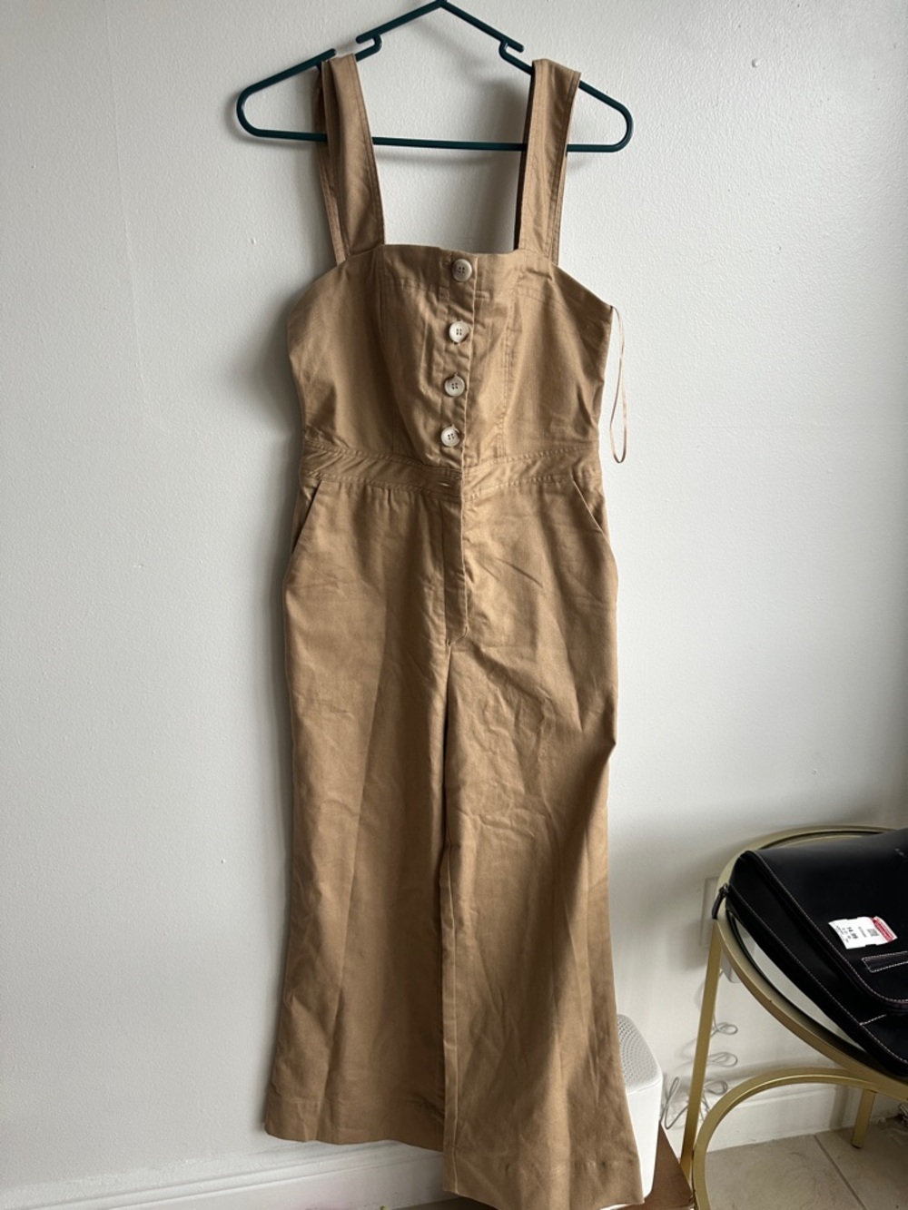 Beige Wide-Leg Utility Jumpsuit